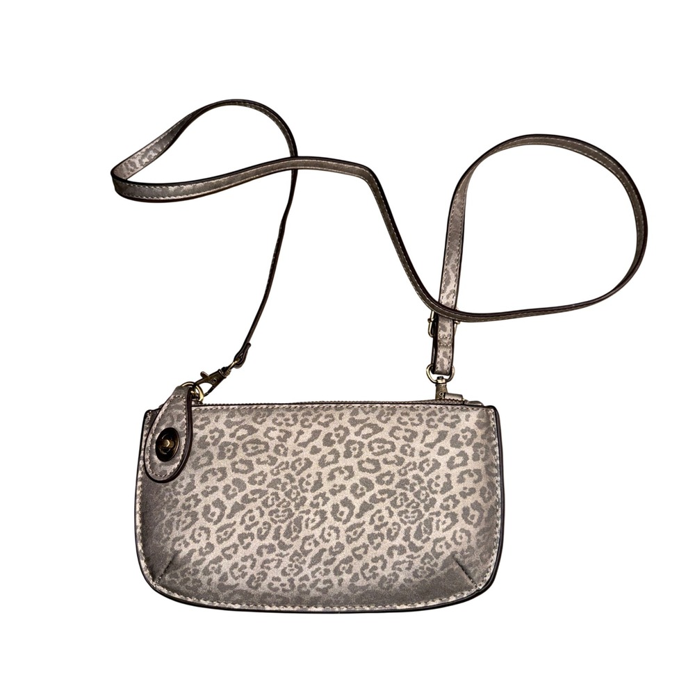 Joy Mangano Crossbody Bag Small Silver Leopard Print Metallic Wallet Purse